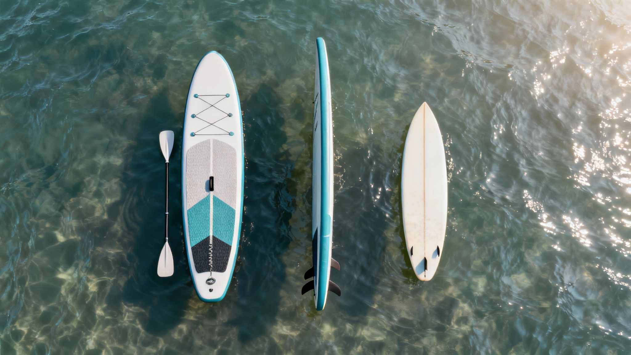 A person on a paddle board enjoying a scenic view, representing different paddling styles.