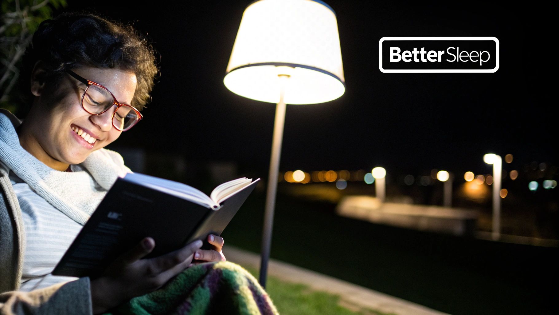 A pair of Element Lux orange-lensed blue light blocking glasses resting on a desk next to a laptop.