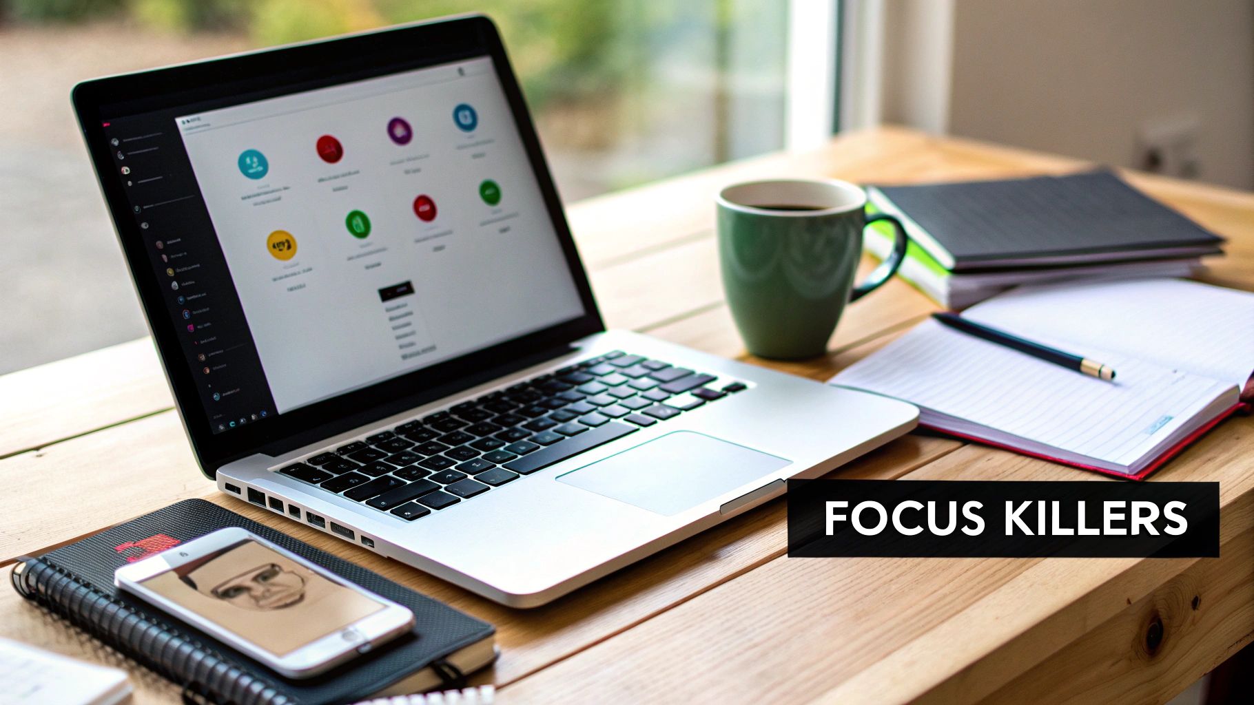 A student looking focused while studying at a desk with a laptop and notebook.