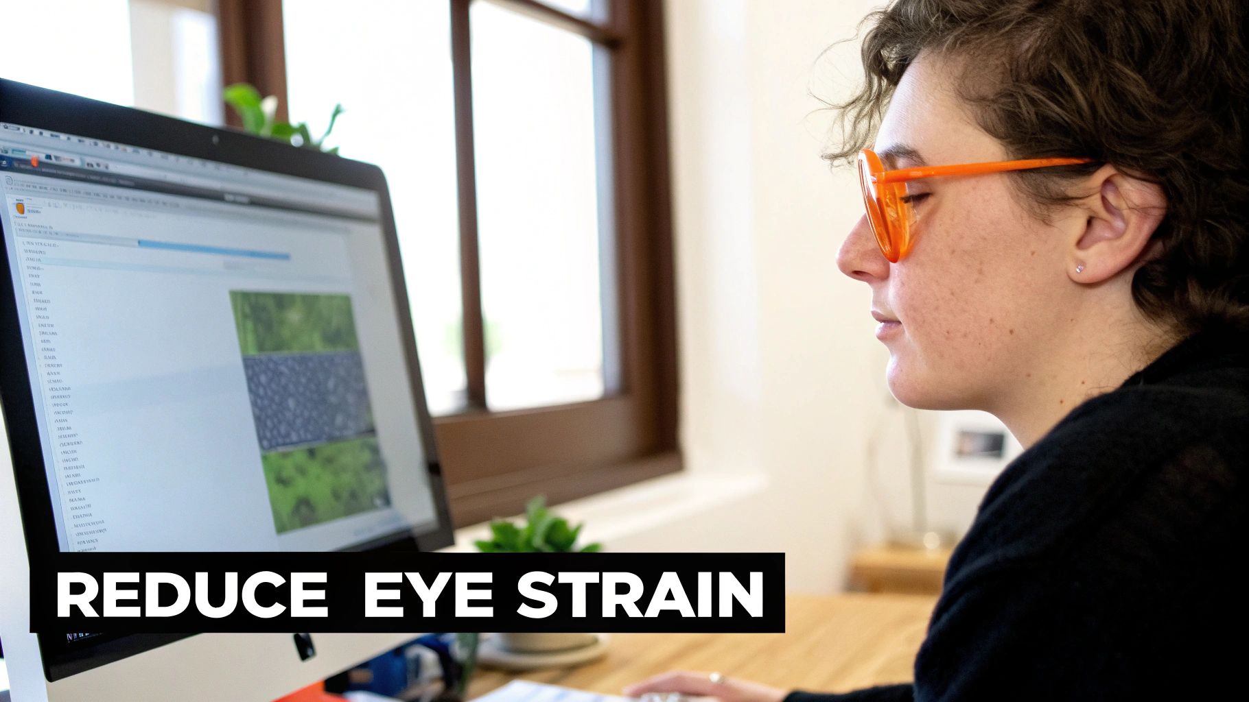 Element Lux blue blocking computer glasses with orange lenses being held up