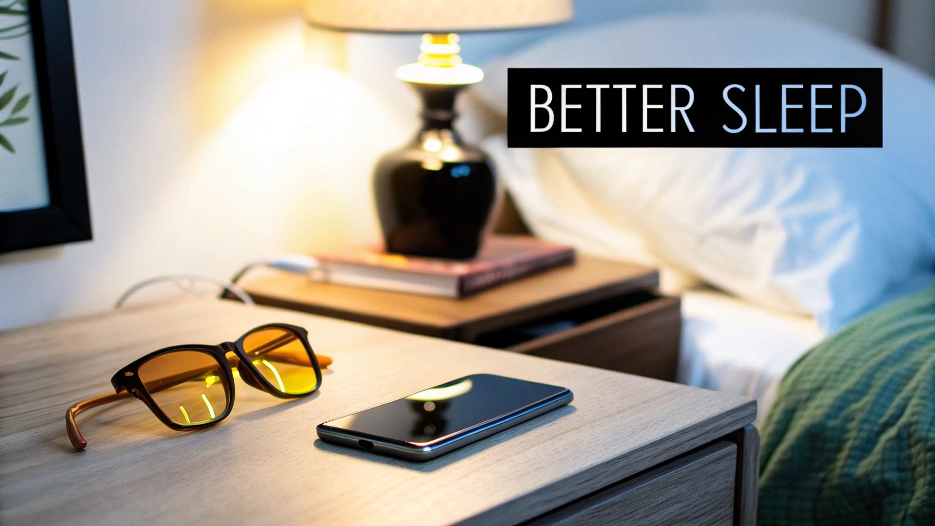 A person comfortably wearing Element Lux amber lens glasses while looking at a laptop in a softly lit room.