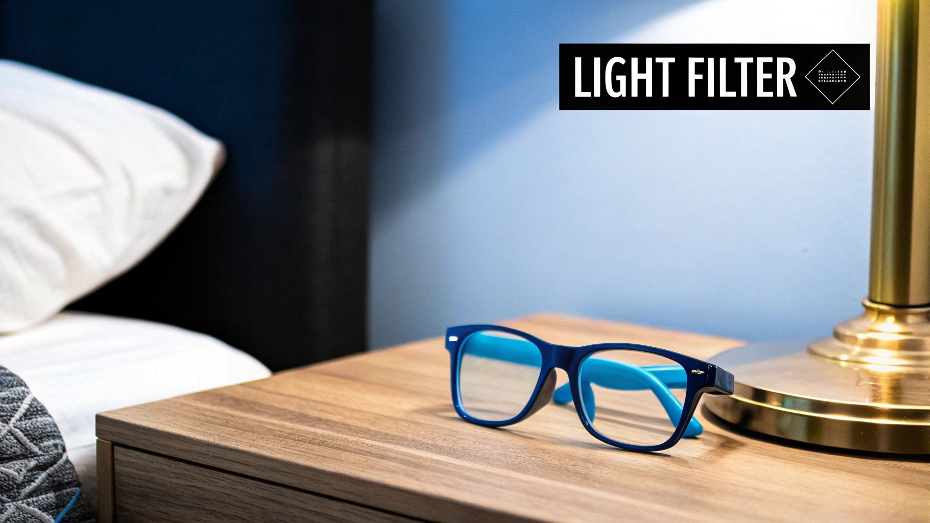 A pair of Element Lux blue light blocking glasses resting on an open book, symbolizing a relaxing, screen-free evening routine.