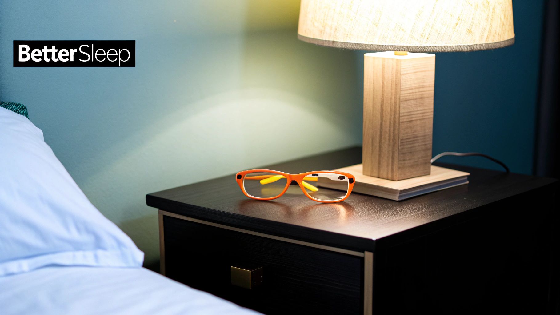 A pair of orange-lensed Element Lux glasses on a desk near a laptop.