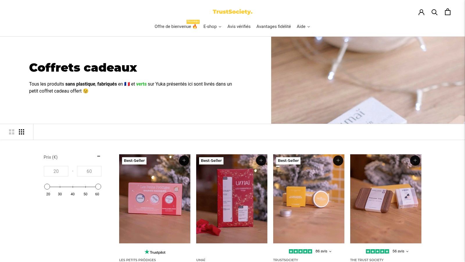 Une sélection de coffrets cadeaux zéro déchet de la marque The Trust Society