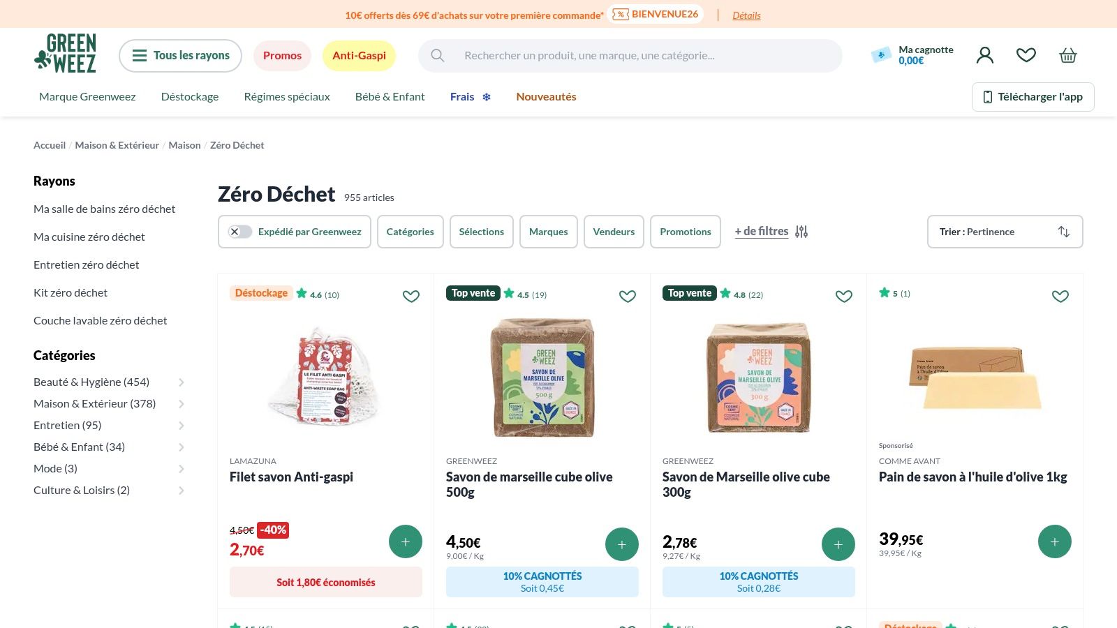 Savons solides et accessoires de bain zéro déchet disponibles sur Greenweez