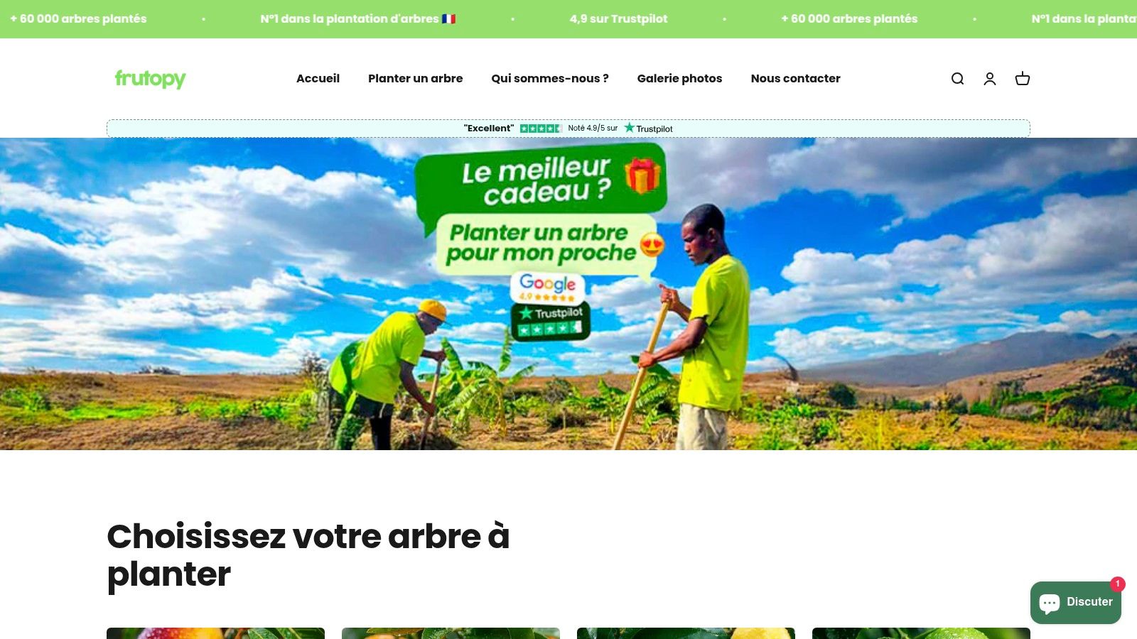 Plantation d'un arbre fruitier offerte comme cadeau zéro déchet via Frutopy