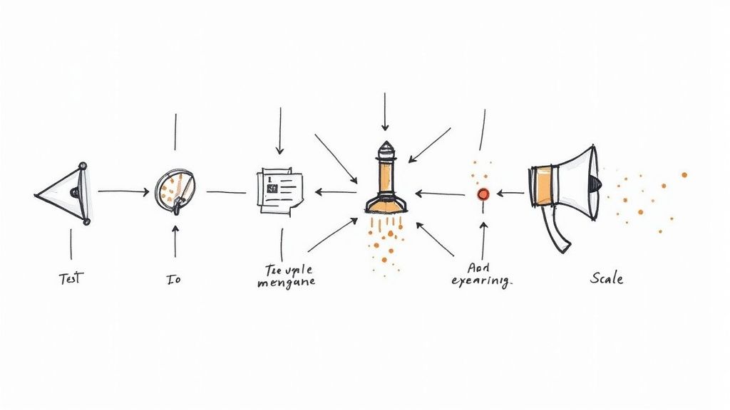 A team collaborating on a whiteboard with charts and graphs, representing a data-driven approach to growth.