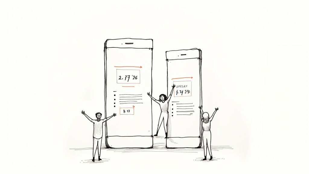 An illustration of a rocket launching with charts and graphs in the background, symbolizing post-launch growth and data analysis.