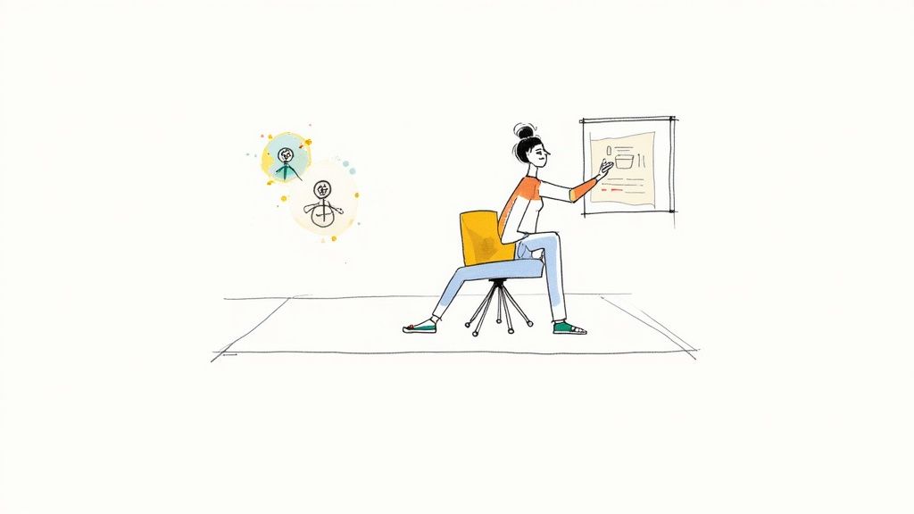 A person interacting with a futuristic, holographic user interface, symbolizing AI and advanced design trends.