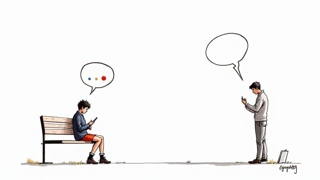 UX researchers conducting a user interview and taking notes.