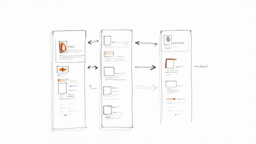 A designer sketching low-fidelity wireframes on a whiteboard, mapping out the user journey.