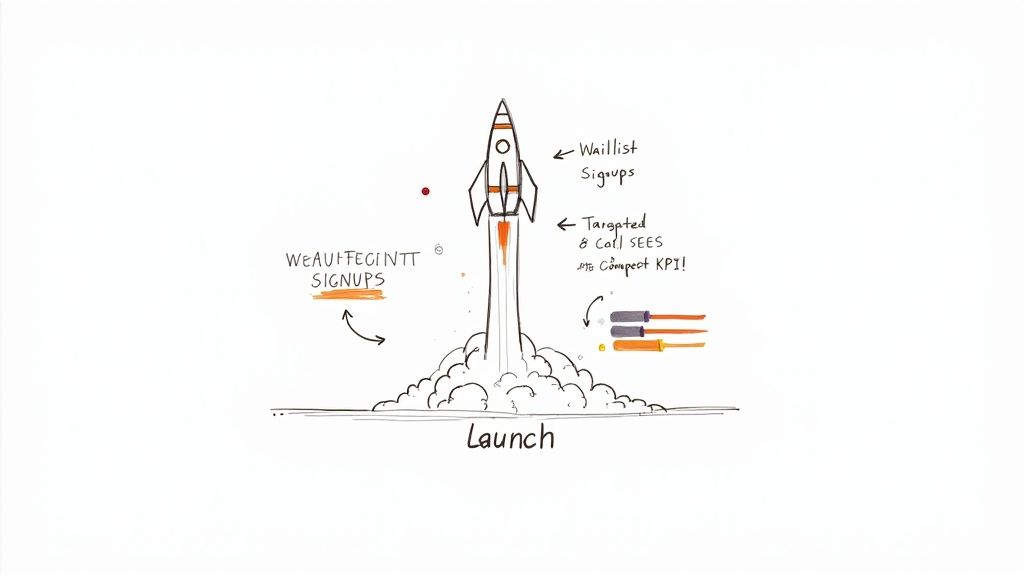 Illustration of a rocket taking off, symbolizing the launch and growth of a marketplace website