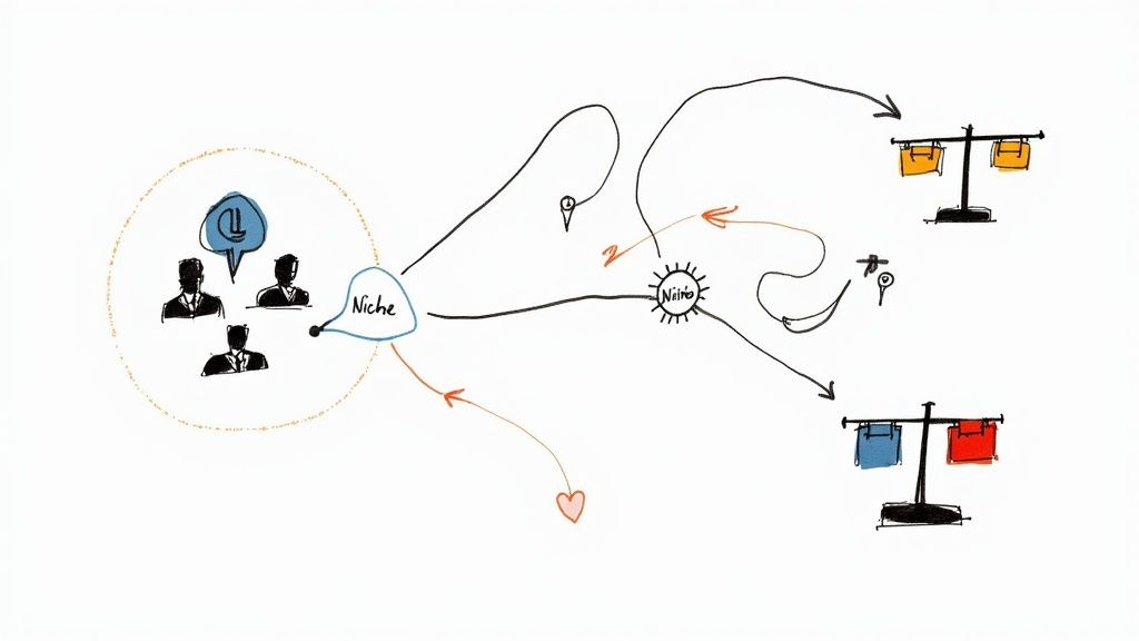 UX design mockups for an online marketplace on a laptop screen