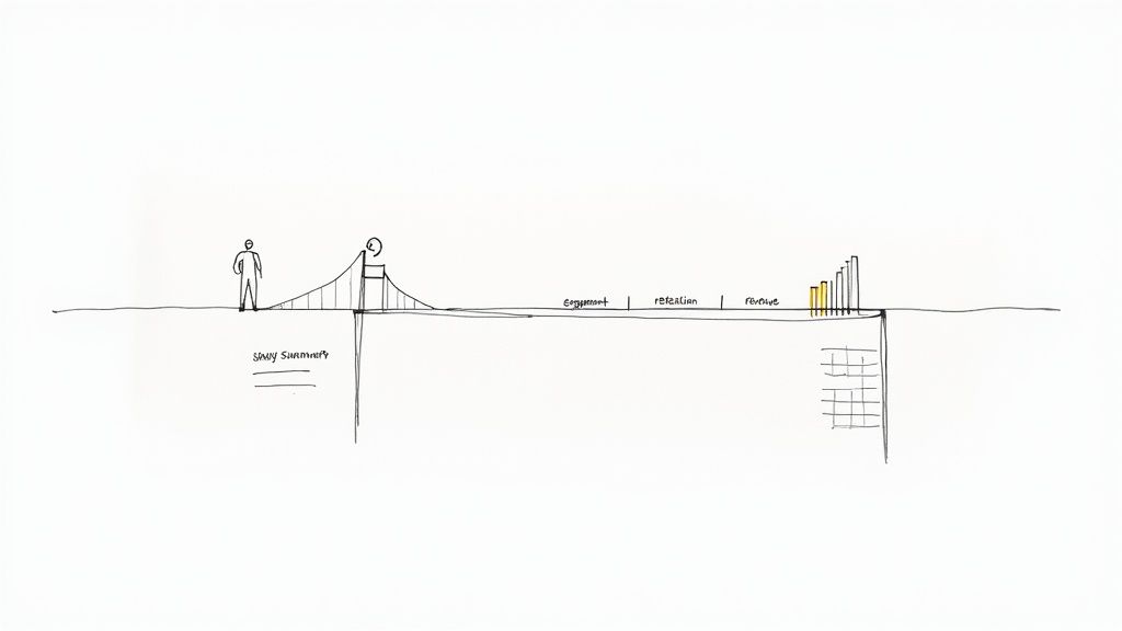 A person analyzing graphs and charts on a large screen, representing the analysis of user experience metrics.