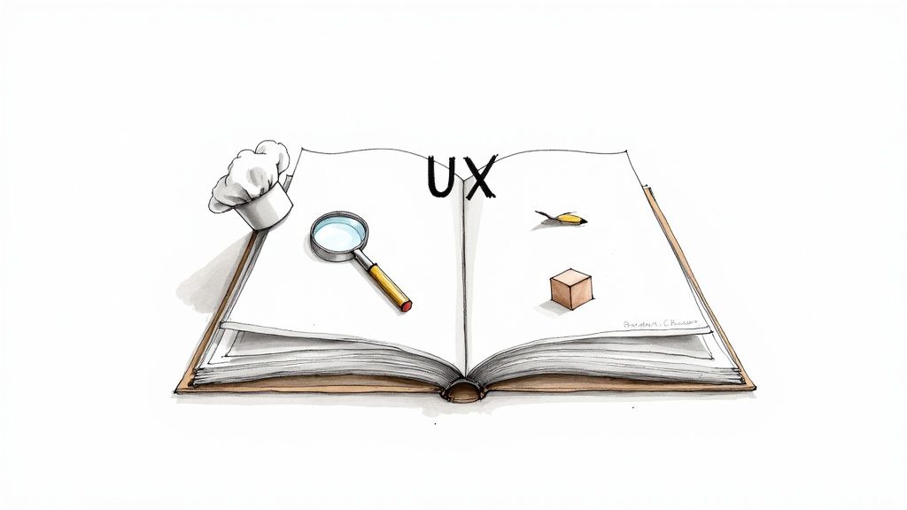 A team collaborating with sticky notes on a glass wall, illustrating a UX workshop.