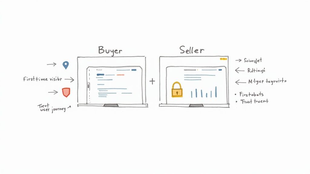 A user journey map showing the path of a marketplace user