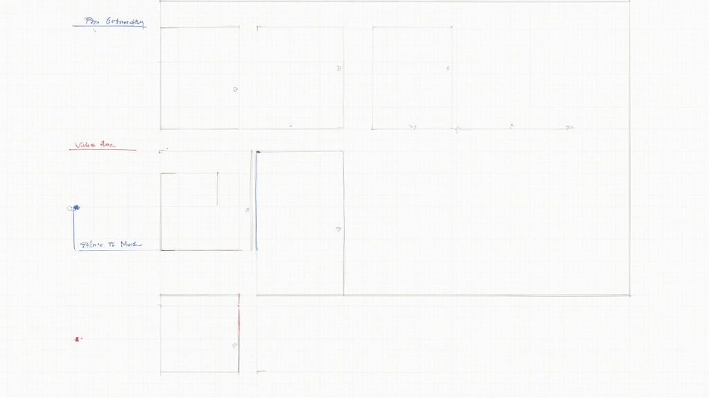 A low-fidelity wireframe sketch showing the basic layout of a webpage on a notepad