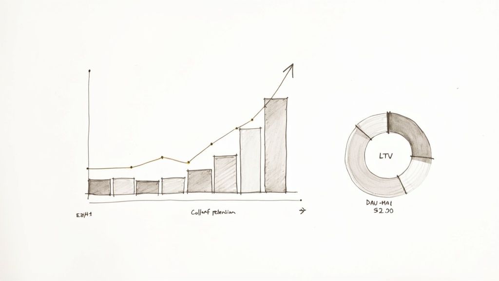 A dashboard showing various data charts and graphs, representing the quantitative metrics used to measure product market fit.
