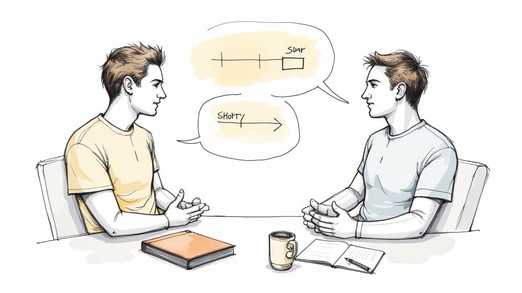 A person conducting a customer interview in a casual cafe setting