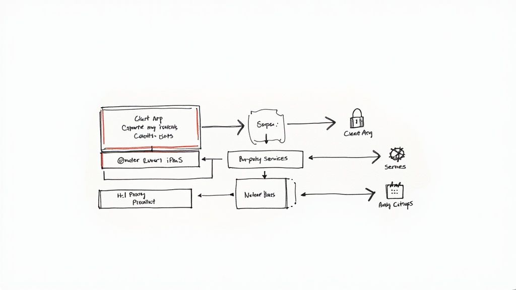 A lock icon superimposed over interconnected data nodes, symbolizing secure API connections.