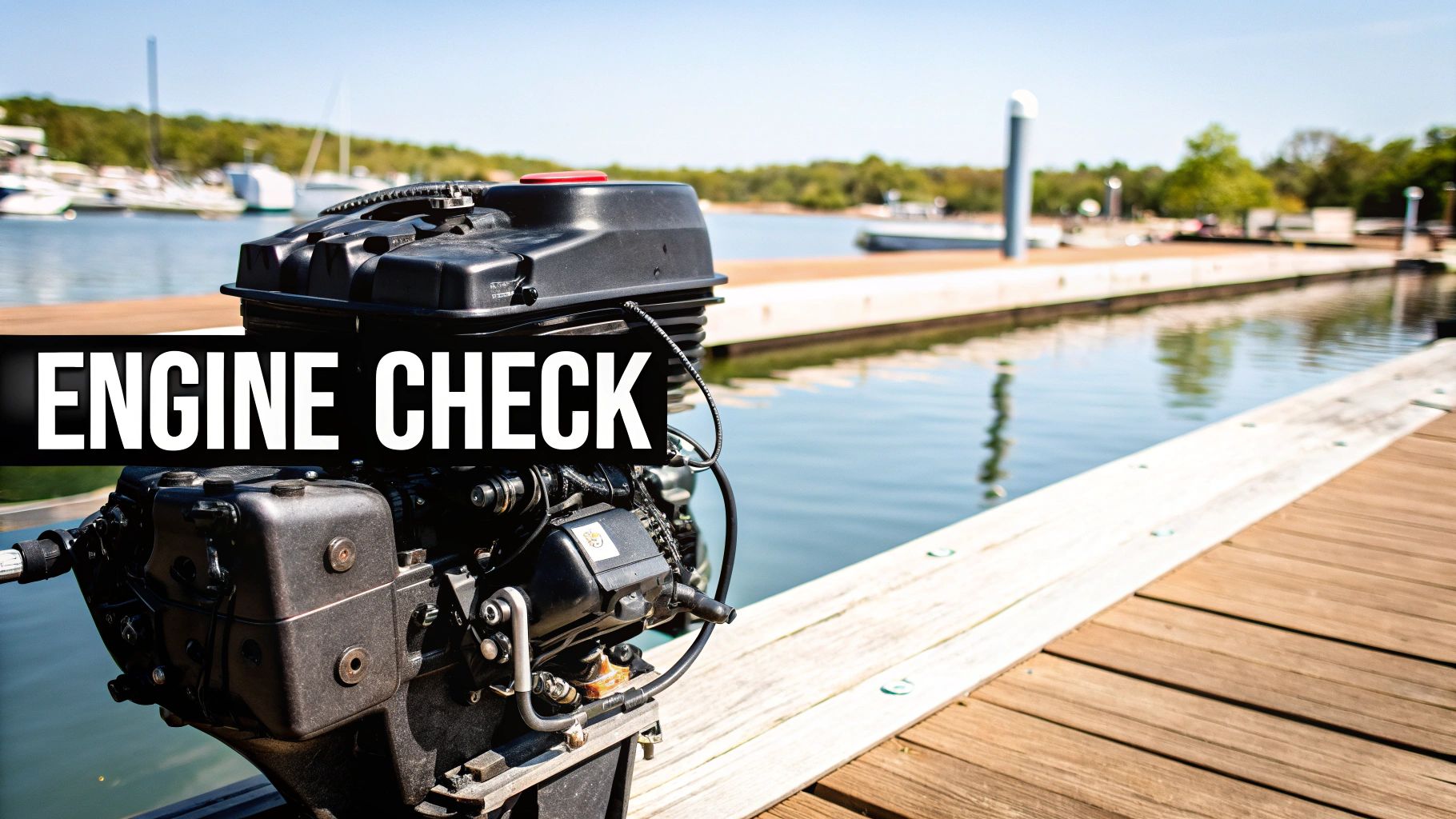 A boat motor's fuel system being inspected