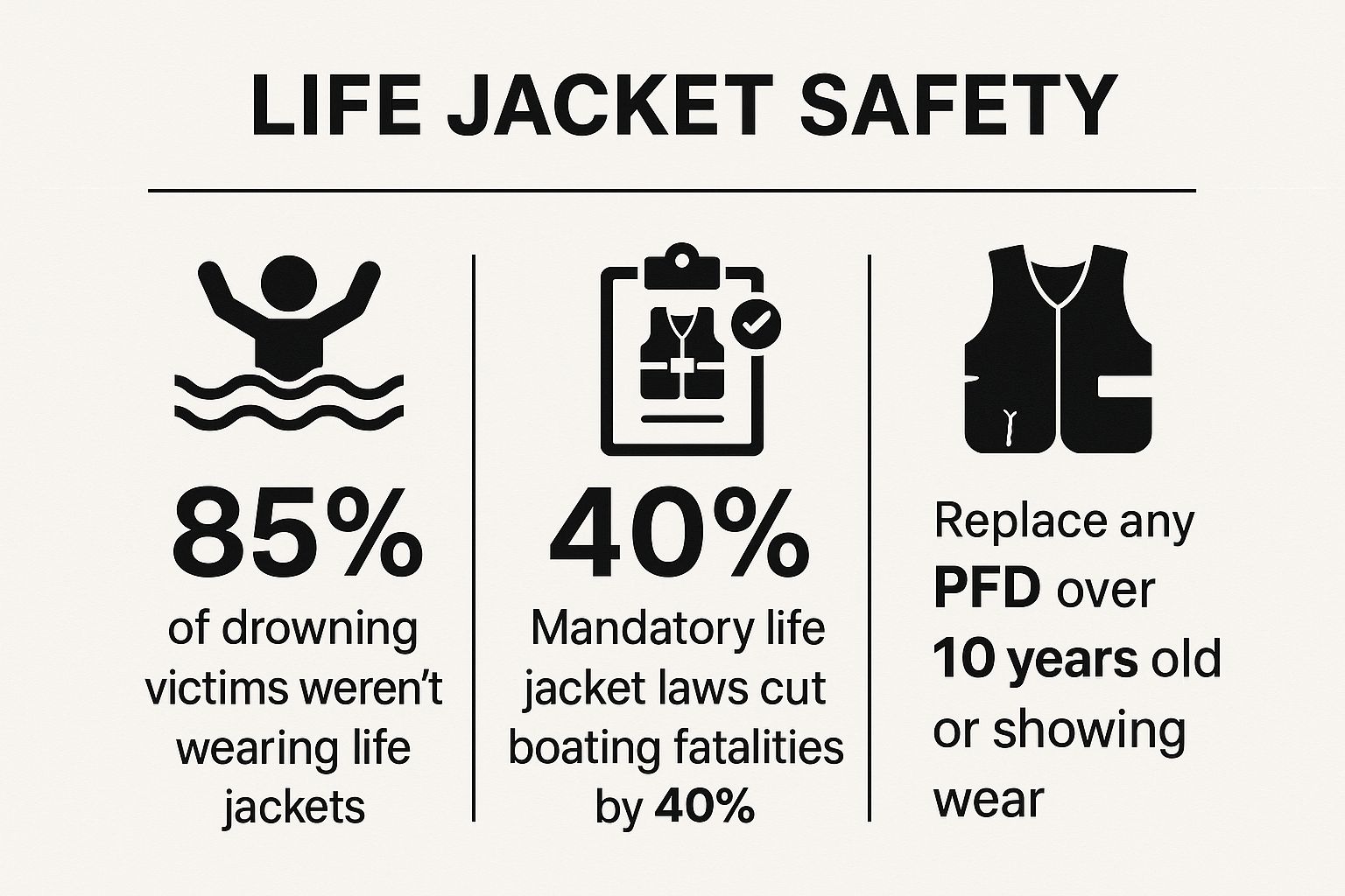 Infographic showing key data about Life Jacket Inspection and Proper Fitting