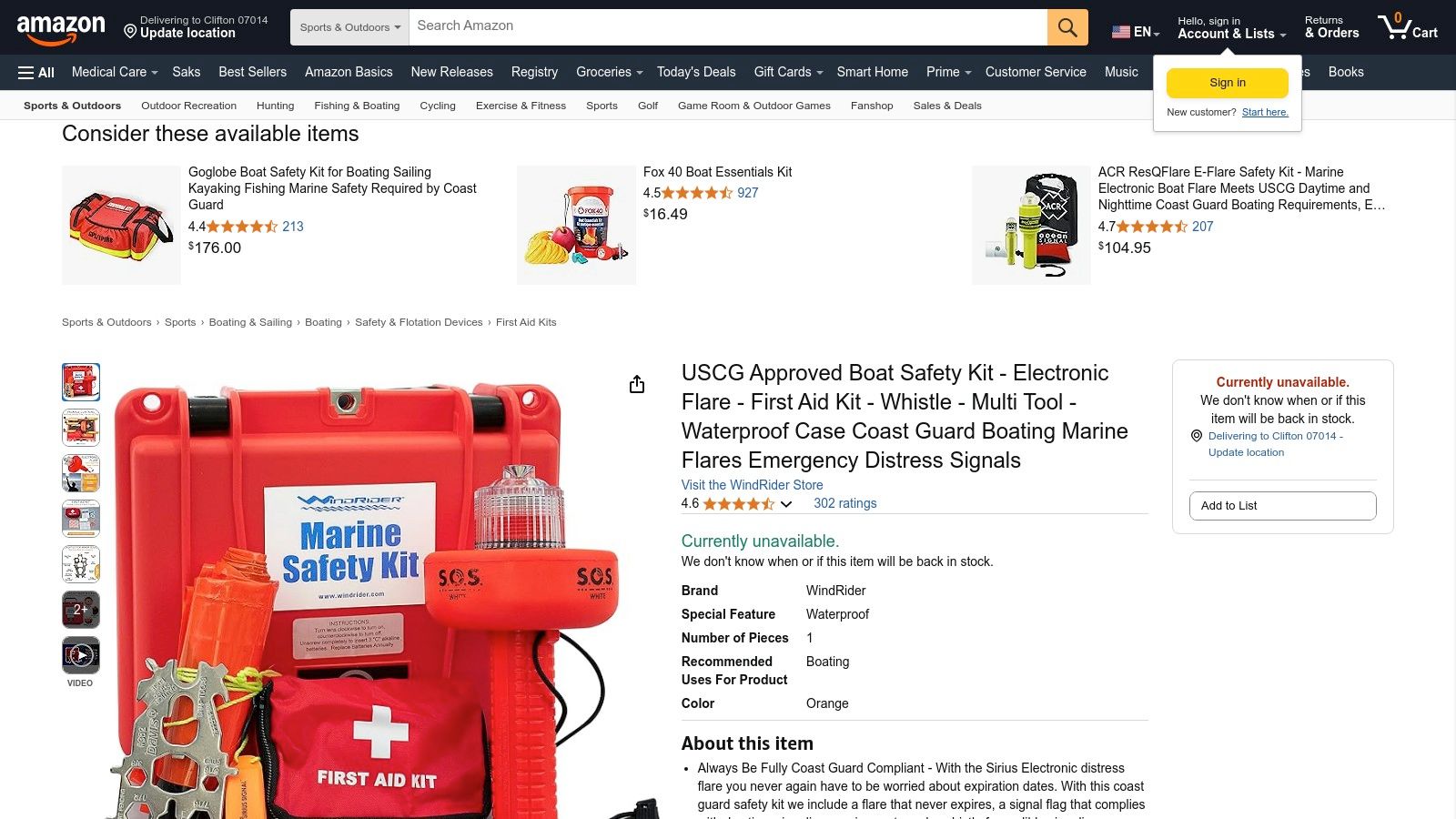 Amazon – WindRider USCG Approved Boat Safety Kit