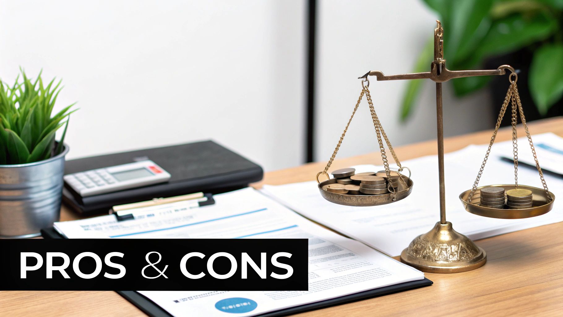 A balanced scale weighing the pros and cons of pay transparency.