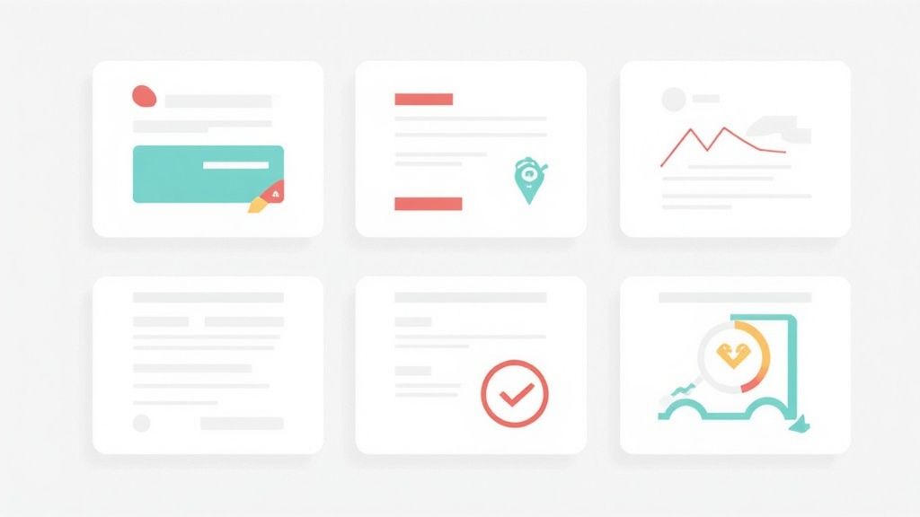 A person at a desk curating and selecting project visuals for their marketing portfolio.