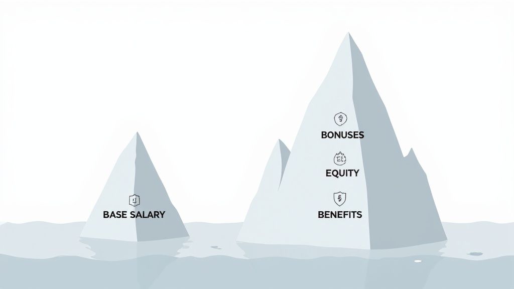 A person using a calculator to review their finances, representing total compensation calculation.