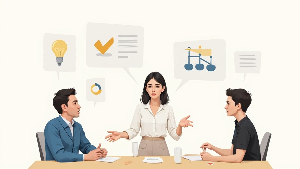 A person at a desk looking at a strategic plan with charts and graphs