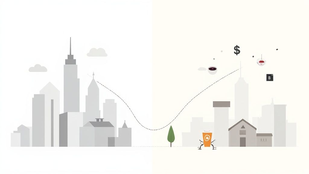 A world map with glowing nodes in different cities, representing global salary variations.