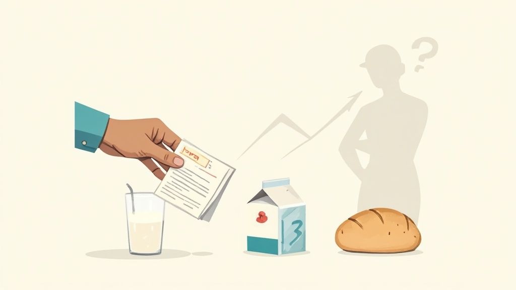 A person looking at their paycheck with a magnifying glass, analyzing the details.