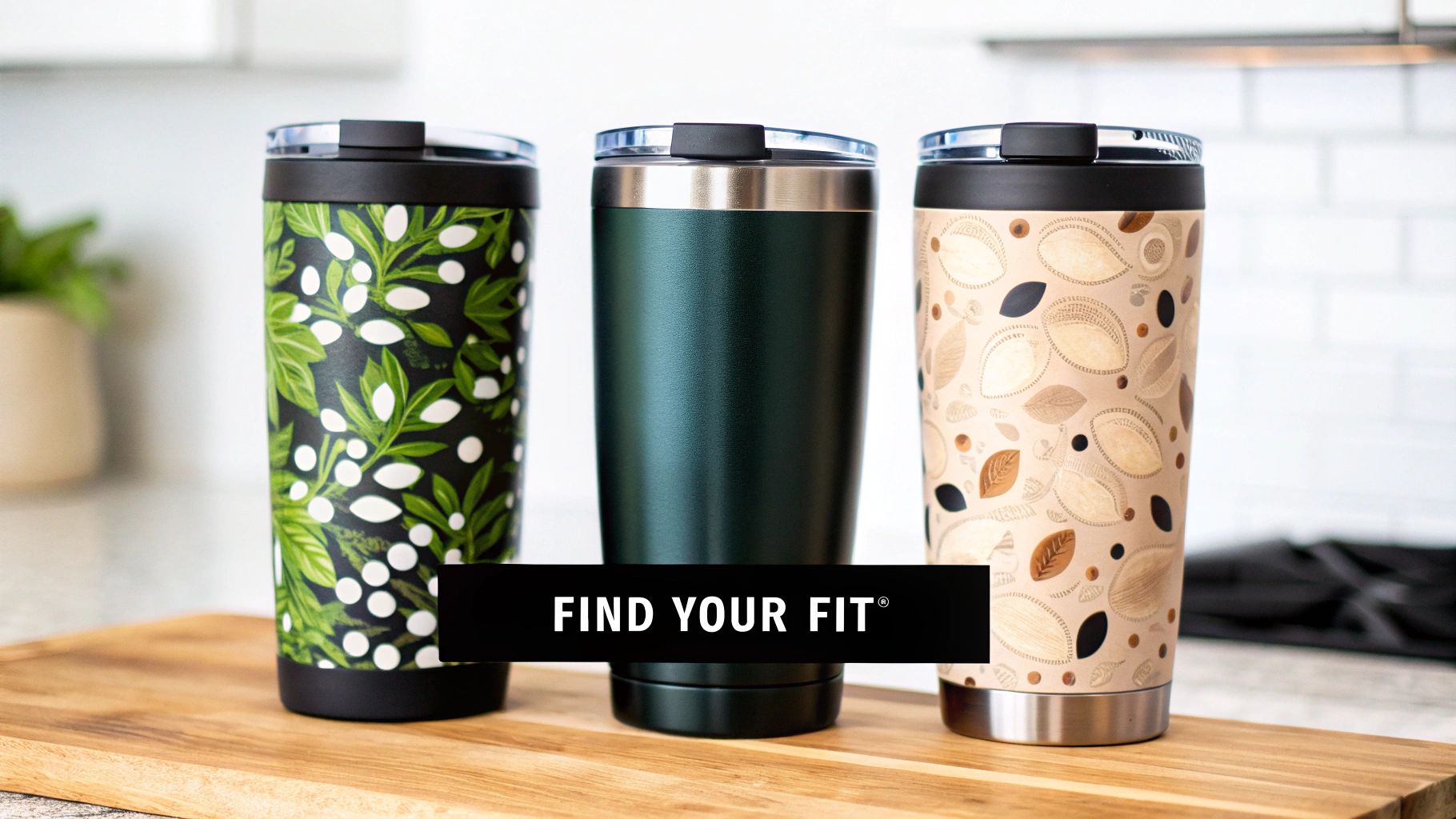 A collection of different colored 30 oz tumblers lined up.