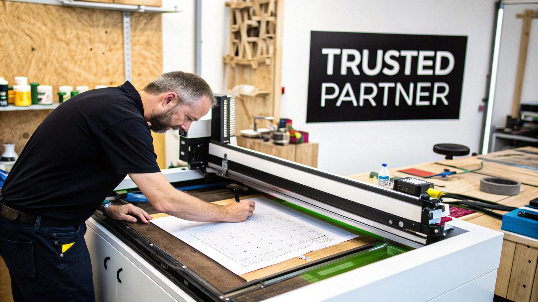 A detailed close-up shot of a laser engraving machine precisely etching a logo onto a powder-coated tumbler.