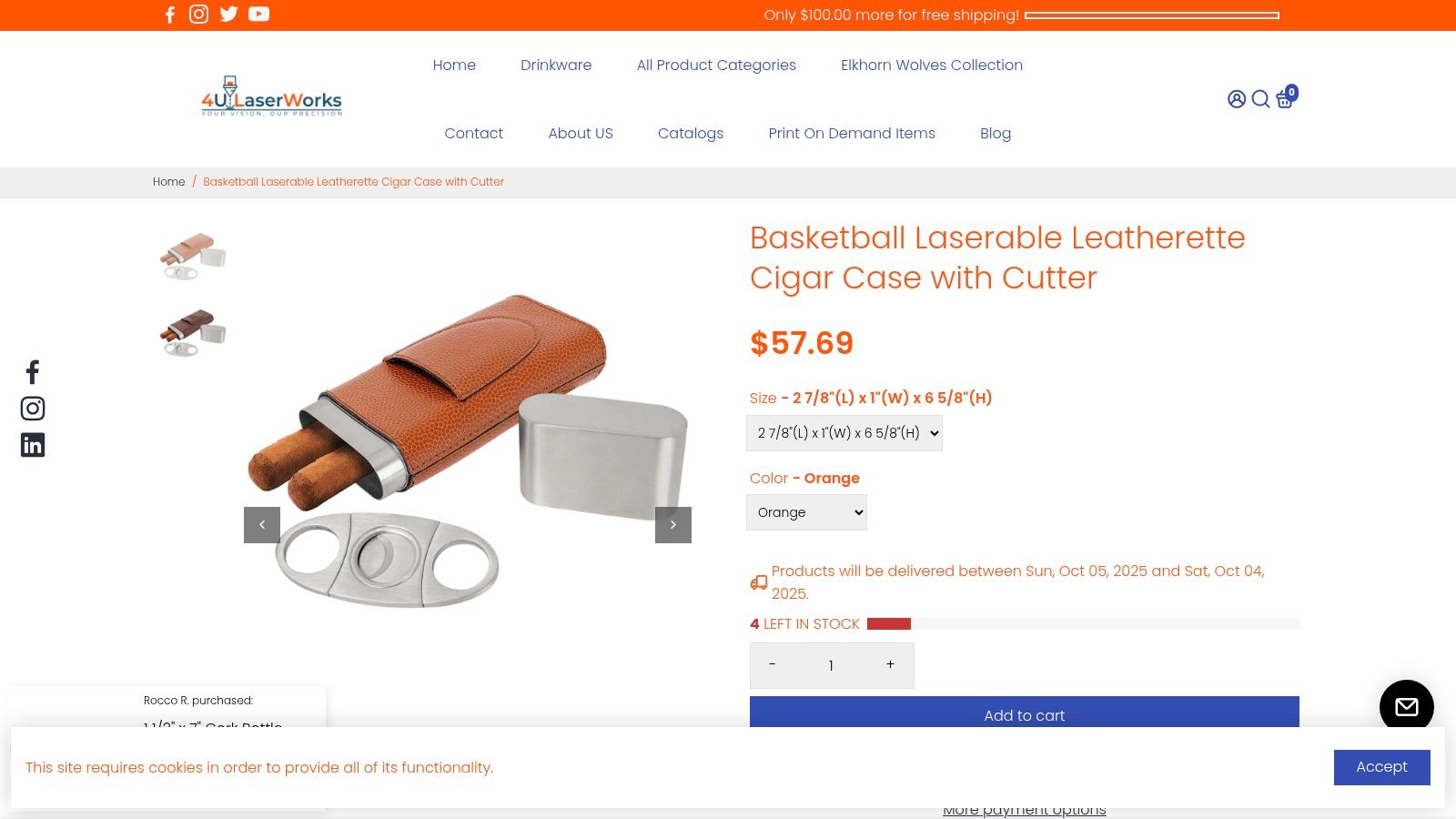 Basketball Laserable Leatherette Cigar Case with Cutter