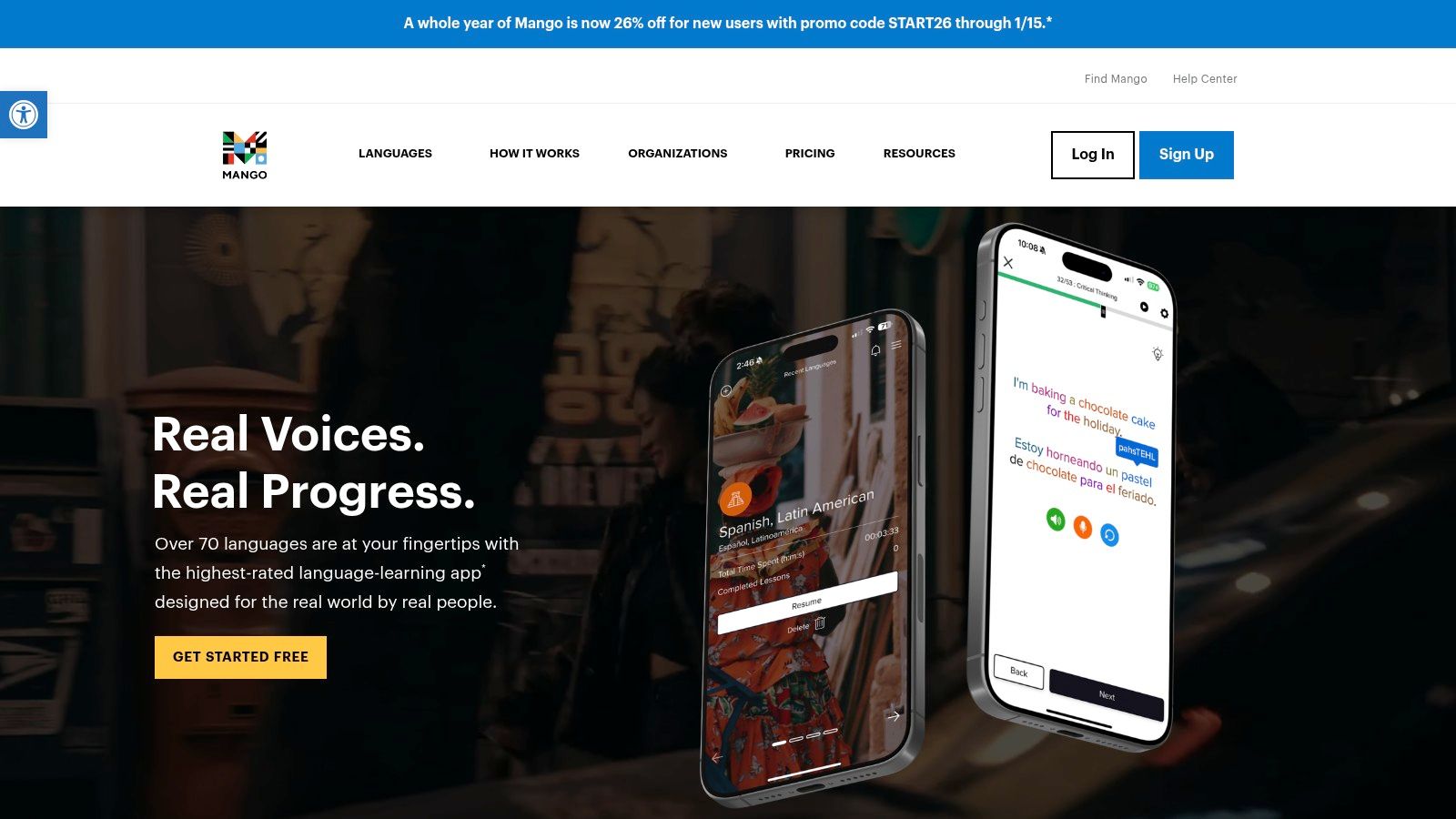 Mango Languages app showing a Spanish lesson about conversations