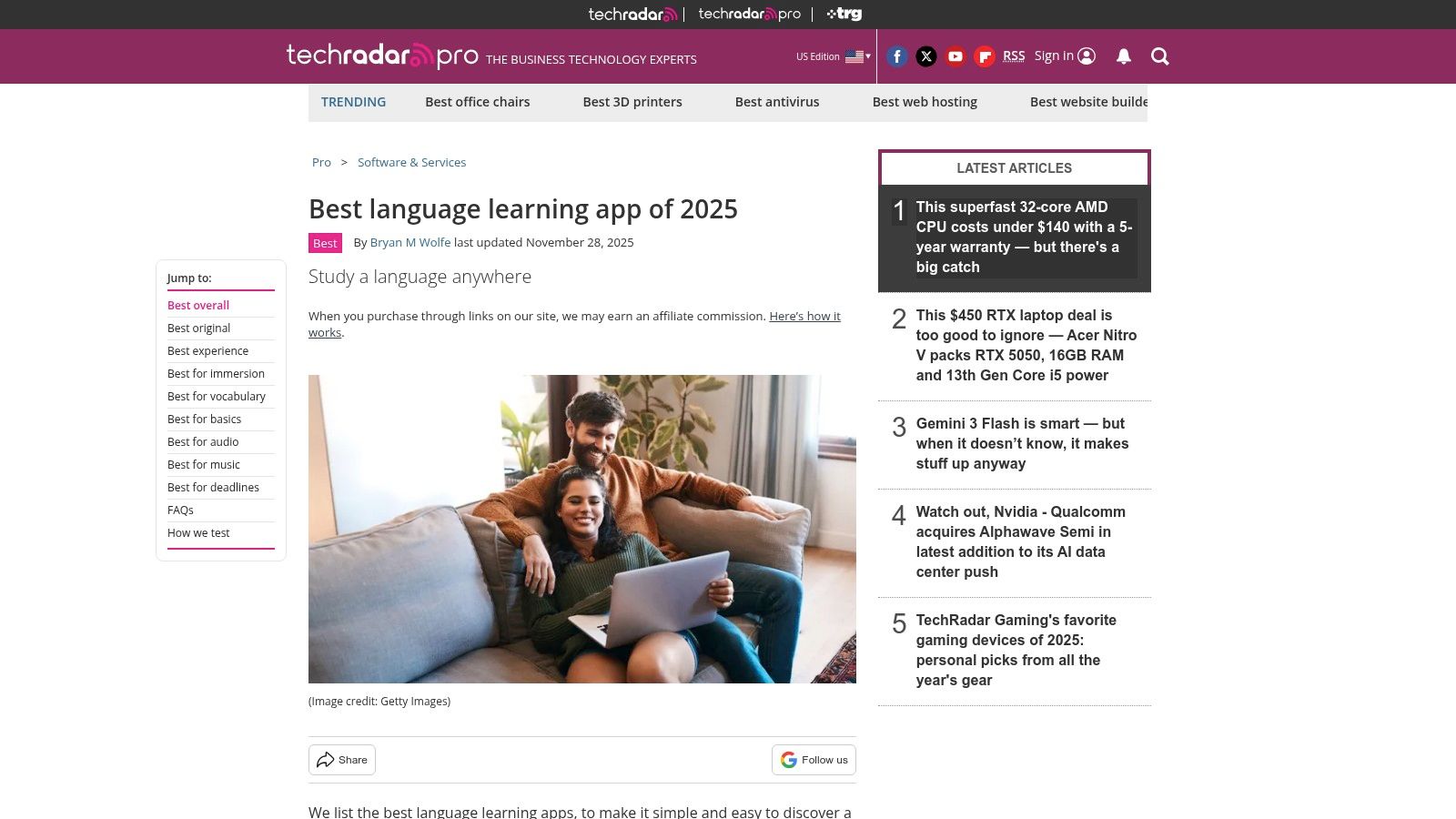 TechRadar – Best Language-Learning Apps