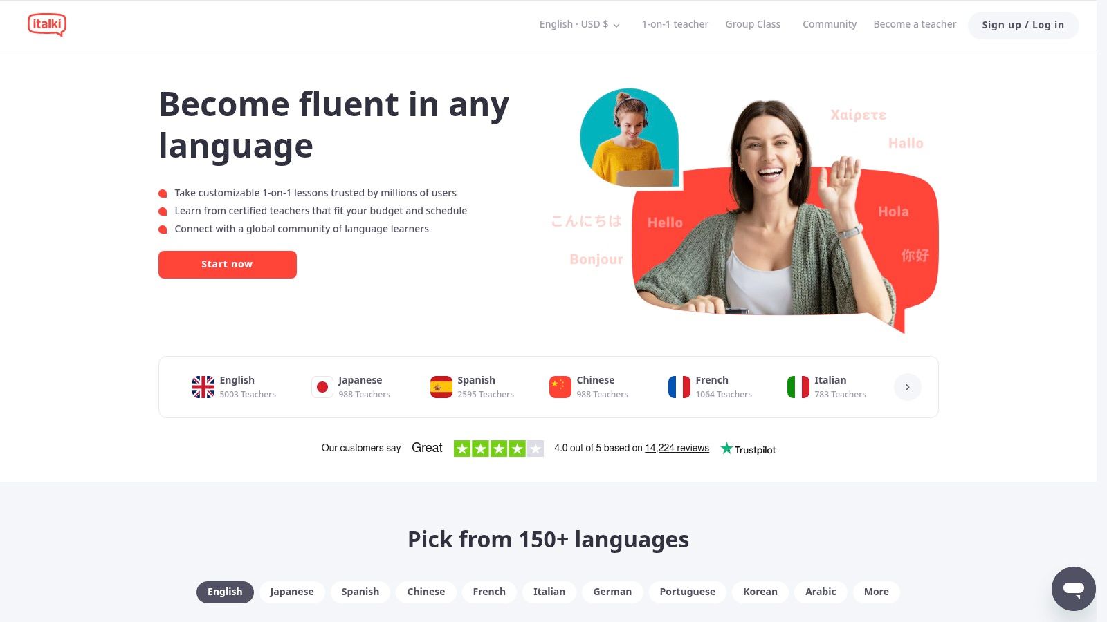 italki interface showing a list of language tutors with their rates and schedules