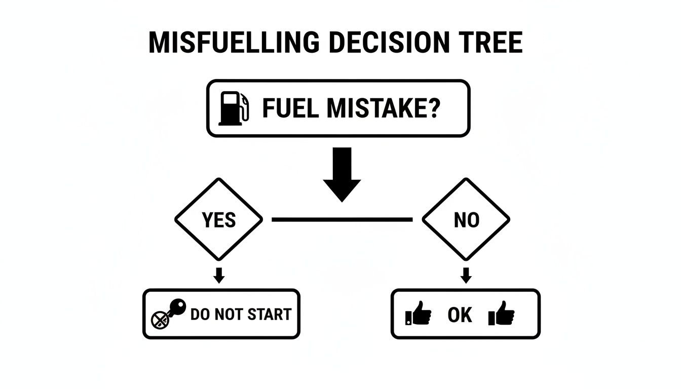 A flowchart explaining what to do if you make a fuel mistake while refueling a vehicle.
