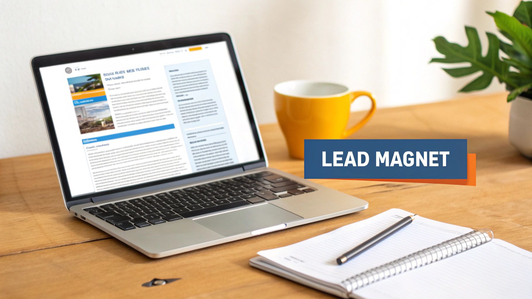 A person writing content on a laptop to generate leads