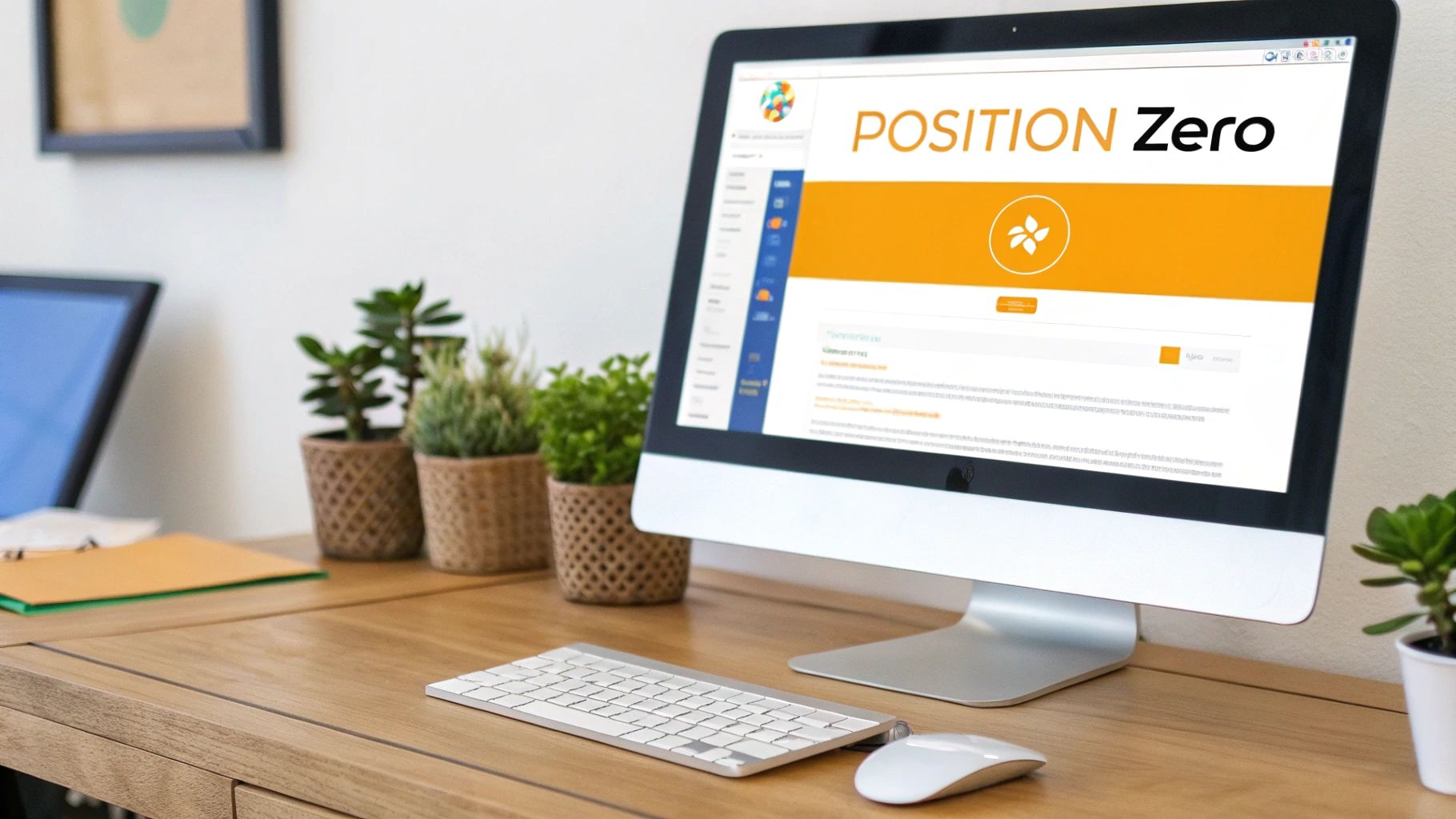 A person using a magnifying glass to look at a search engine results page on a laptop screen