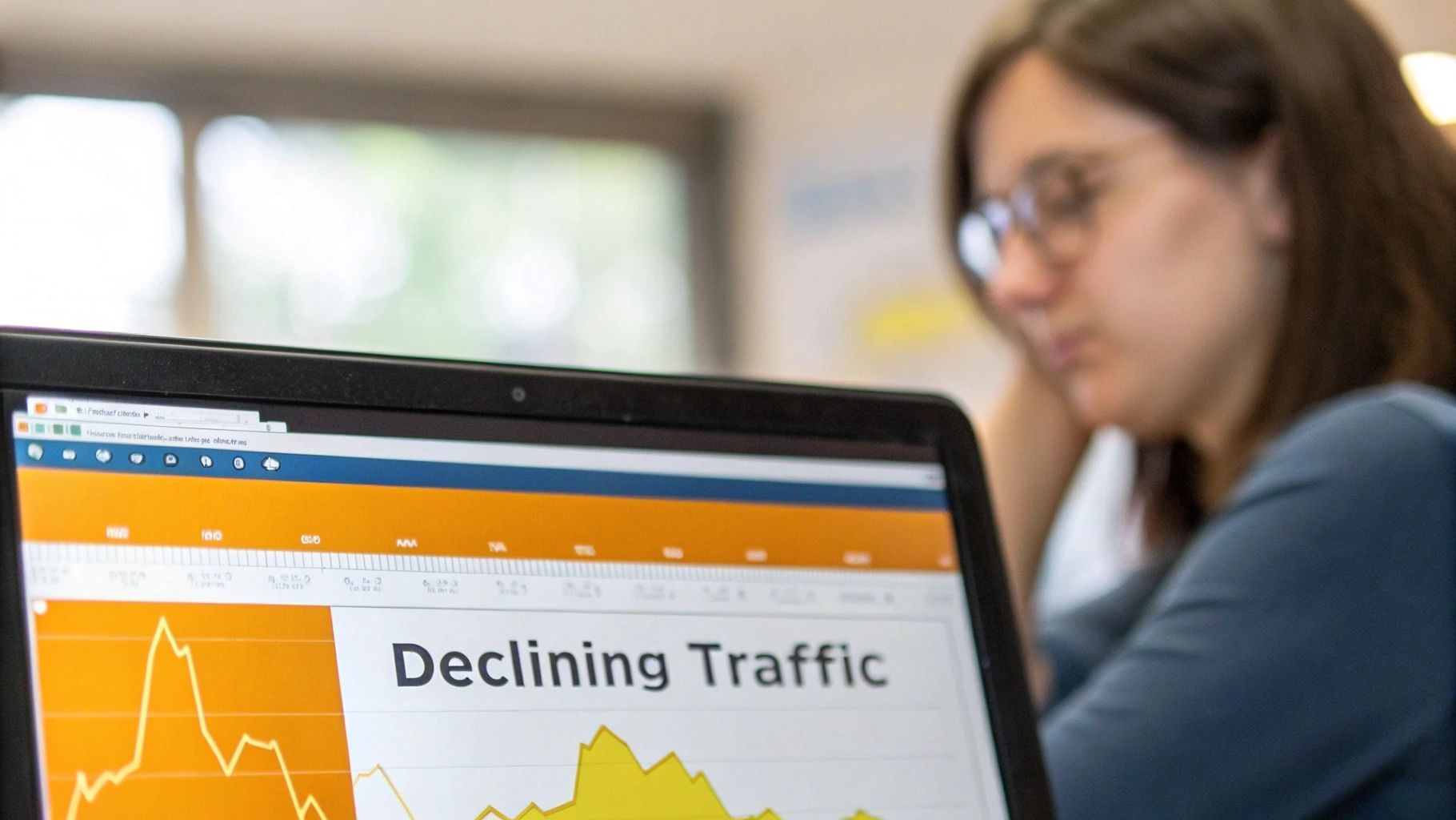 A graph showing a downward trend, representing declining website traffic