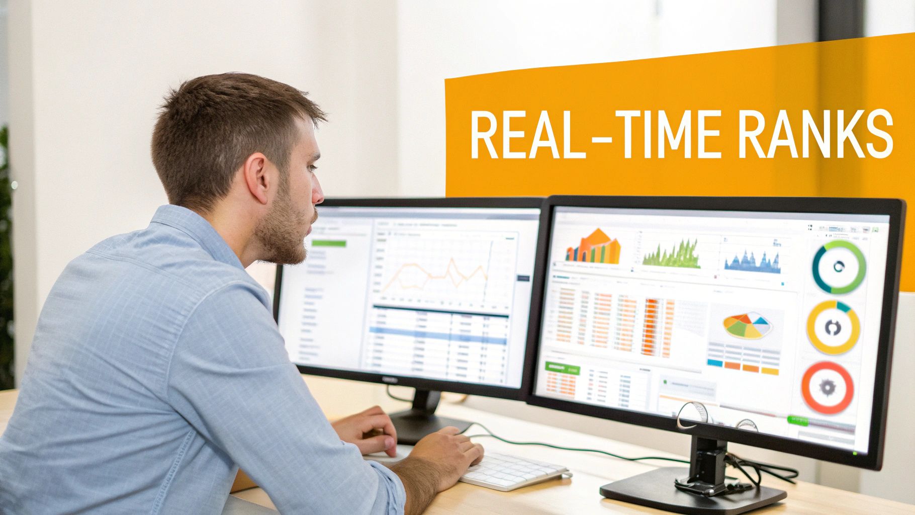 A person analyzing graphs and data on a computer screen, representing SEO analytics