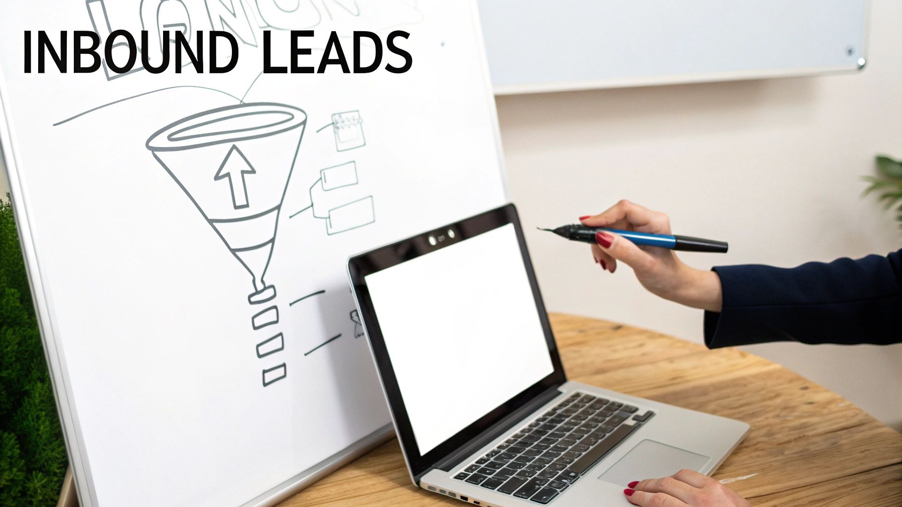 An image illustrating a digital funnel with arrows pointing inward, symbolizing an automated inbound lead generation system.