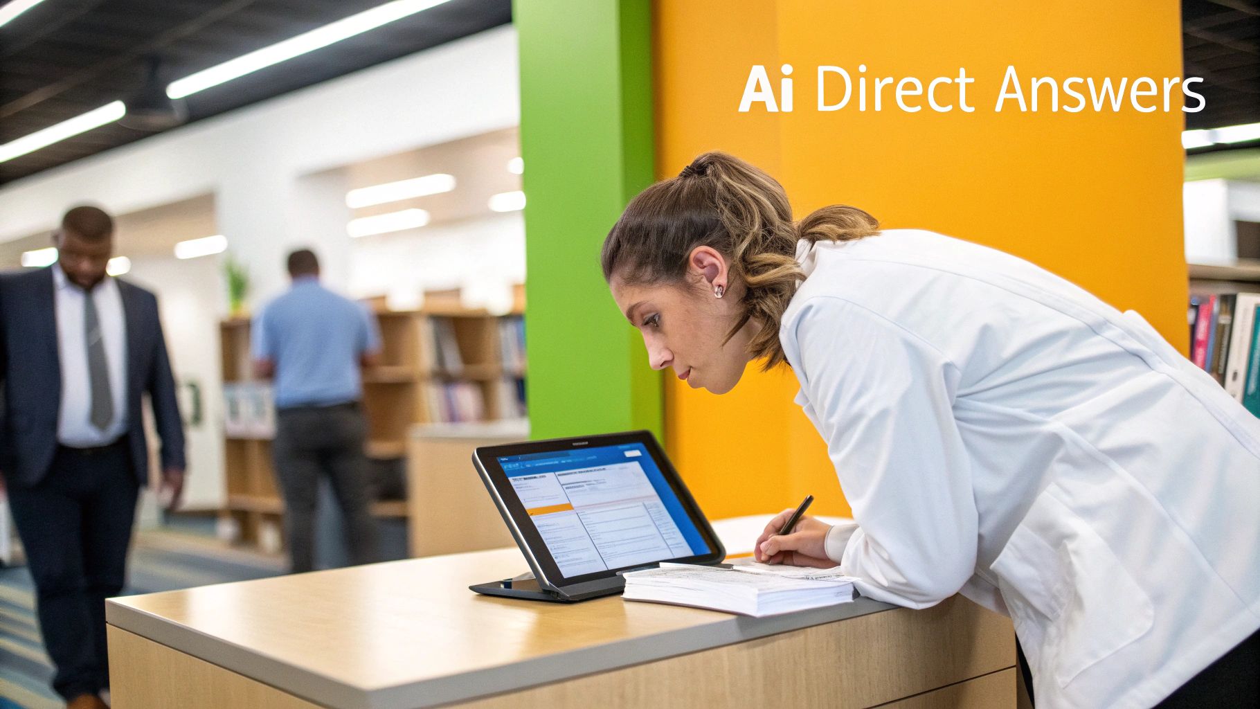 A person looking at a futuristic search interface with AI-generated answers