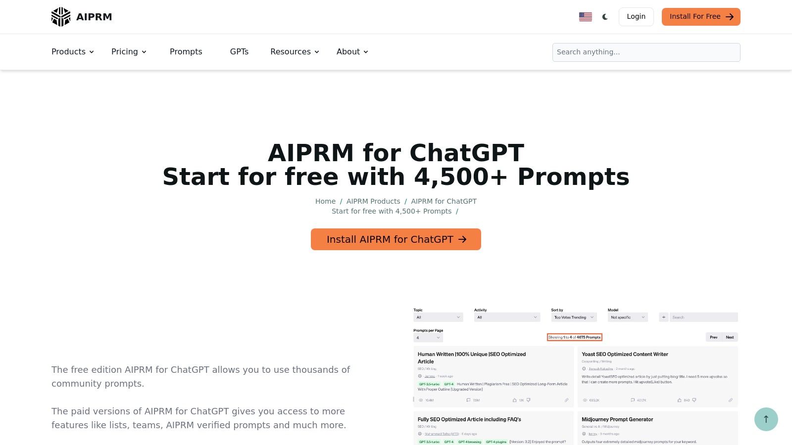 AIPRM for ChatGPT (prompt/recipe marketplace + extension)