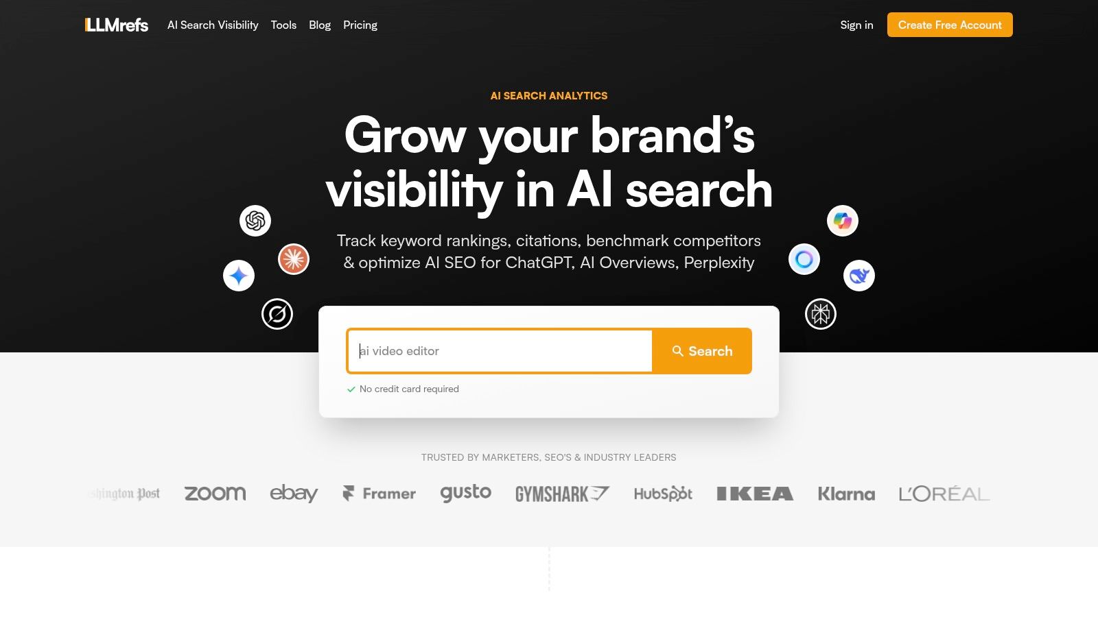 LLMrefs dashboard showing AI search analytics and share of voice metrics