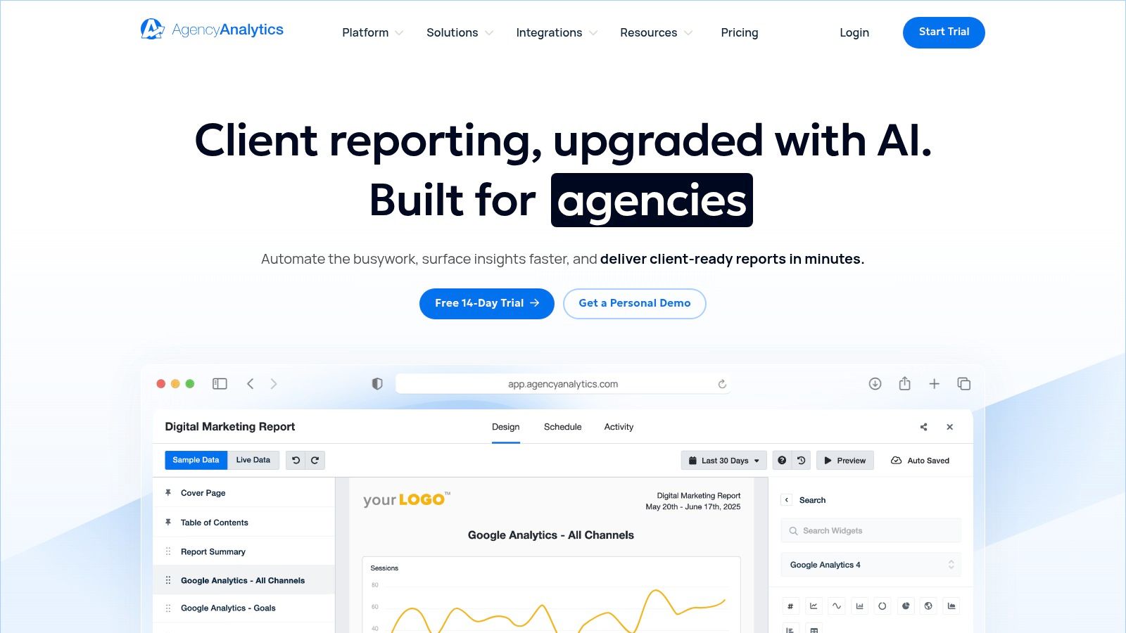 AgencyAnalytics offers a clean, white-labeled reporting dashboard for clients.