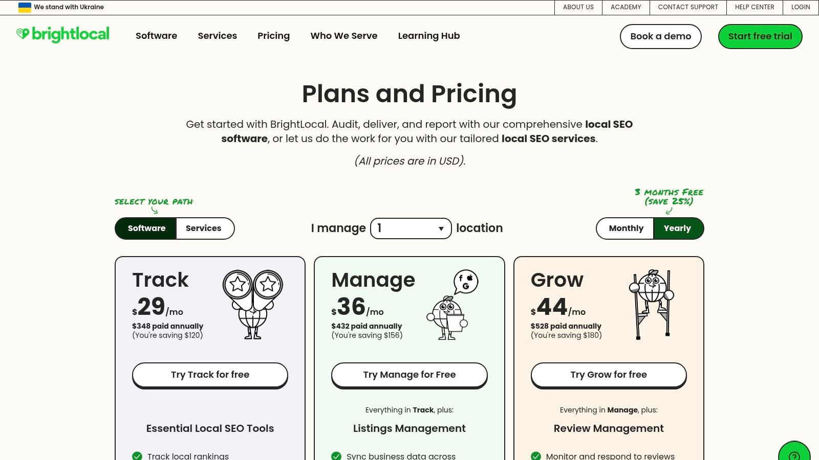 BrightLocal pricing plans